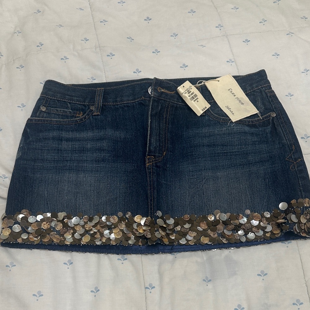 Express Dark Blue Mini Skirt with Sequin Detail